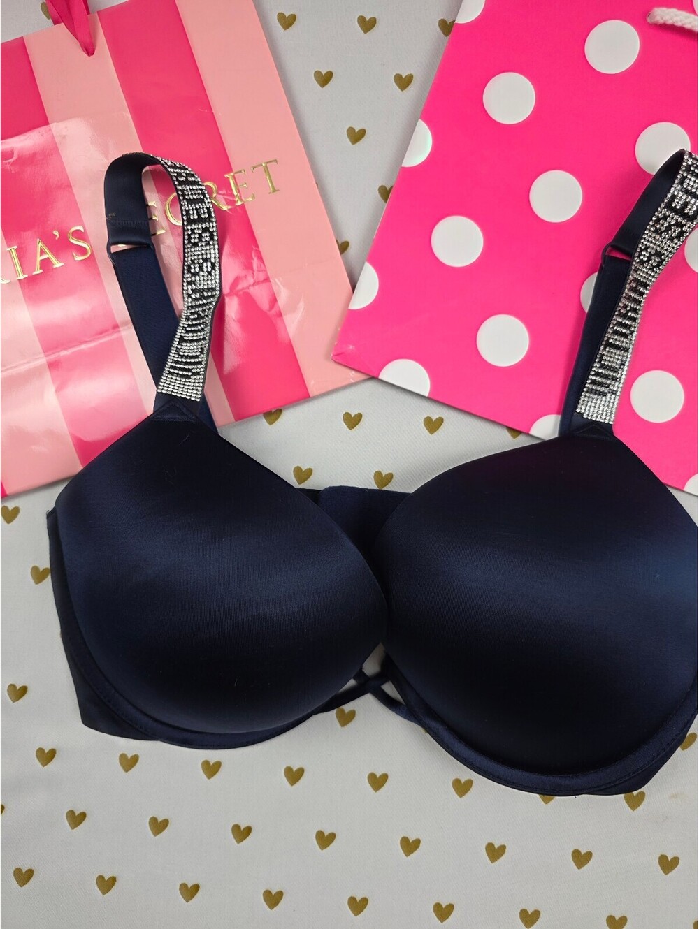 Victorias Secret Bling Strap Bombshell Plunge add 2 Sizes Bra Push Up Blue 34D